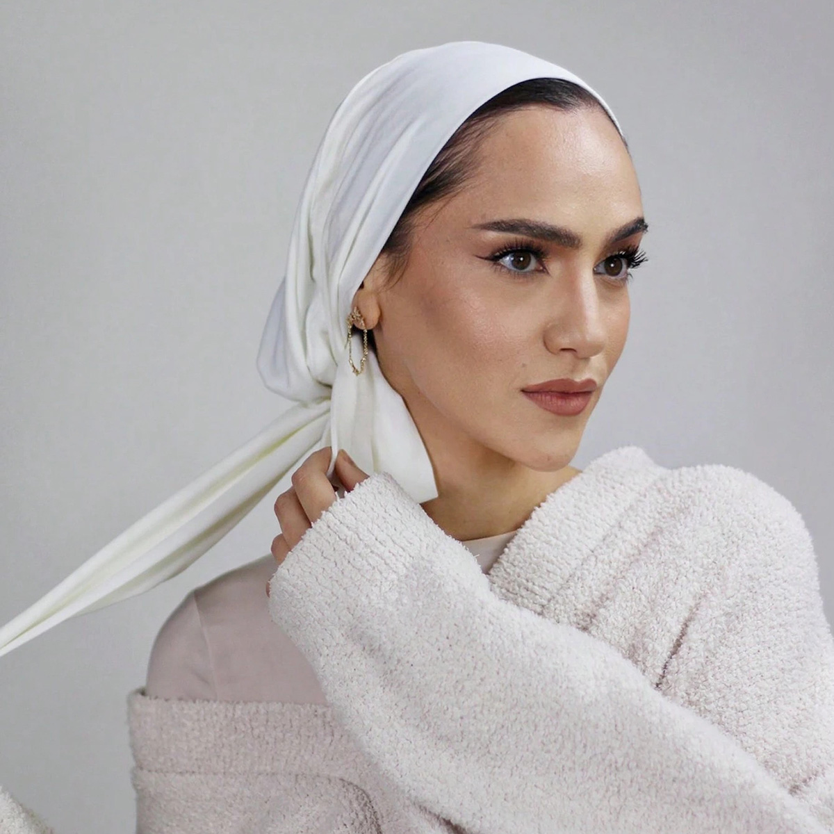 Bandana Blank White - Tie Back Soild Jersey Instant Hijab