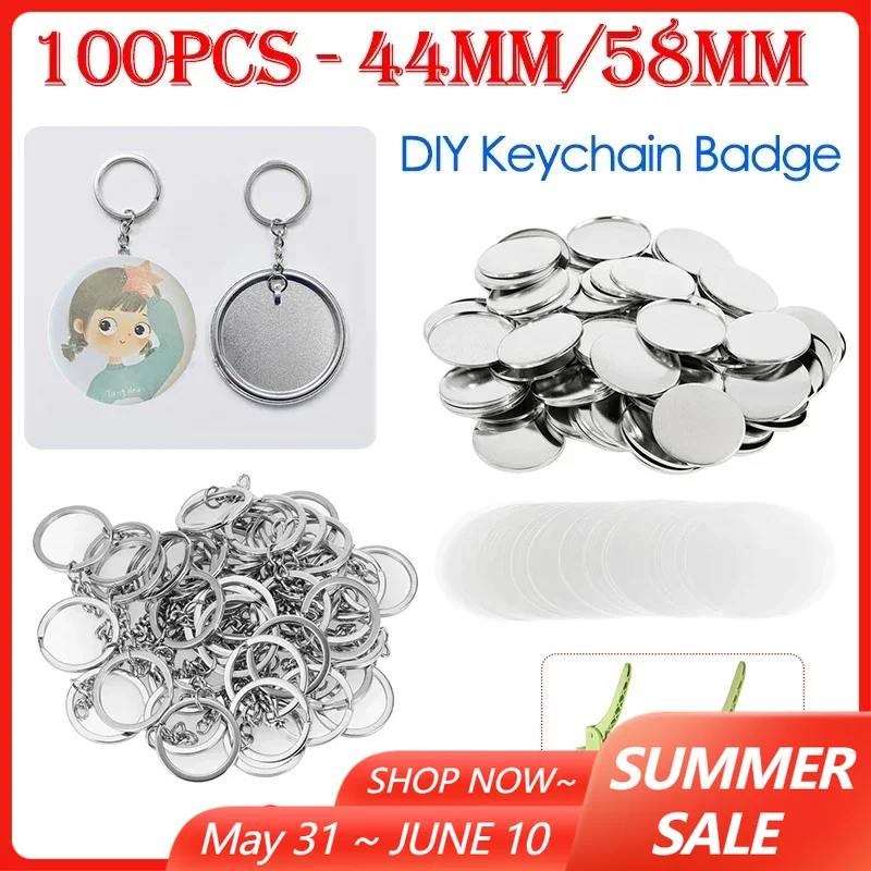 100PCS 44mm 58mm Keychains Bad - Button Badge Blank avaliação e preço