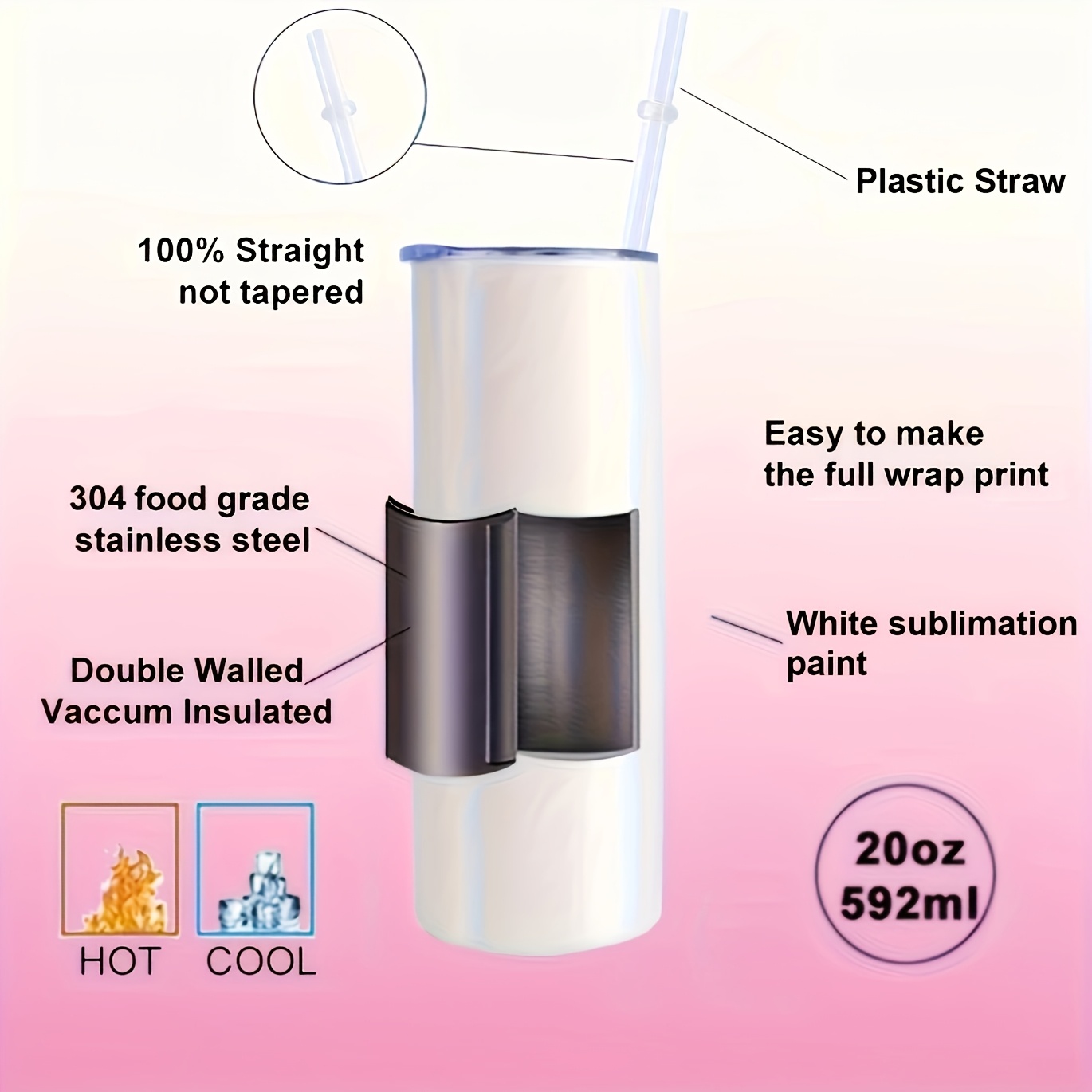 50/25/10 Pack Sublimation Tumb - Tumbler 20Oz White avaliação e preço