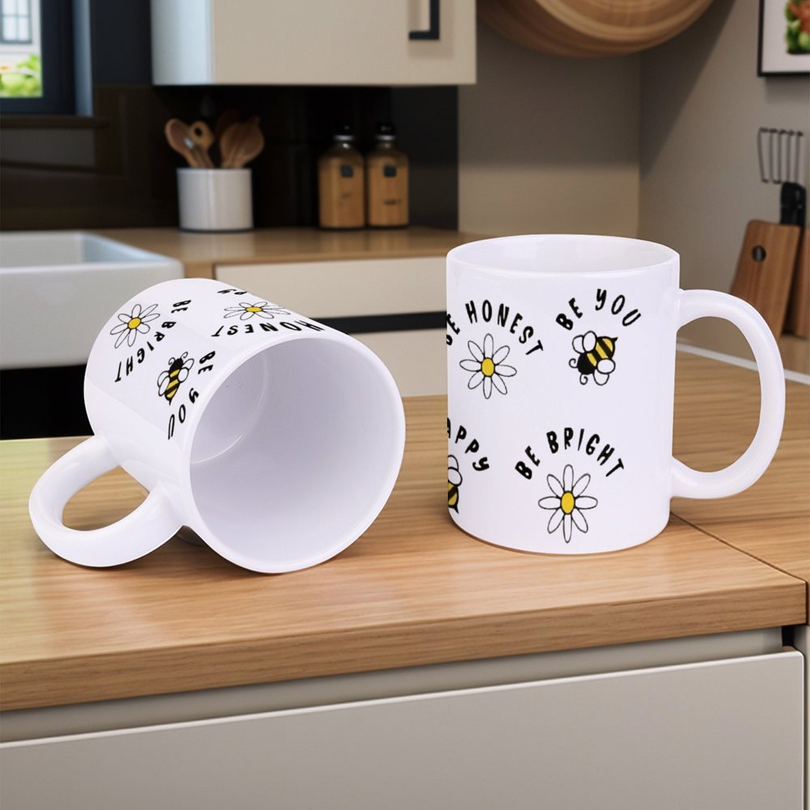 Four Stickers With Bees And Da - Sublimation Mug White avaliação e preço