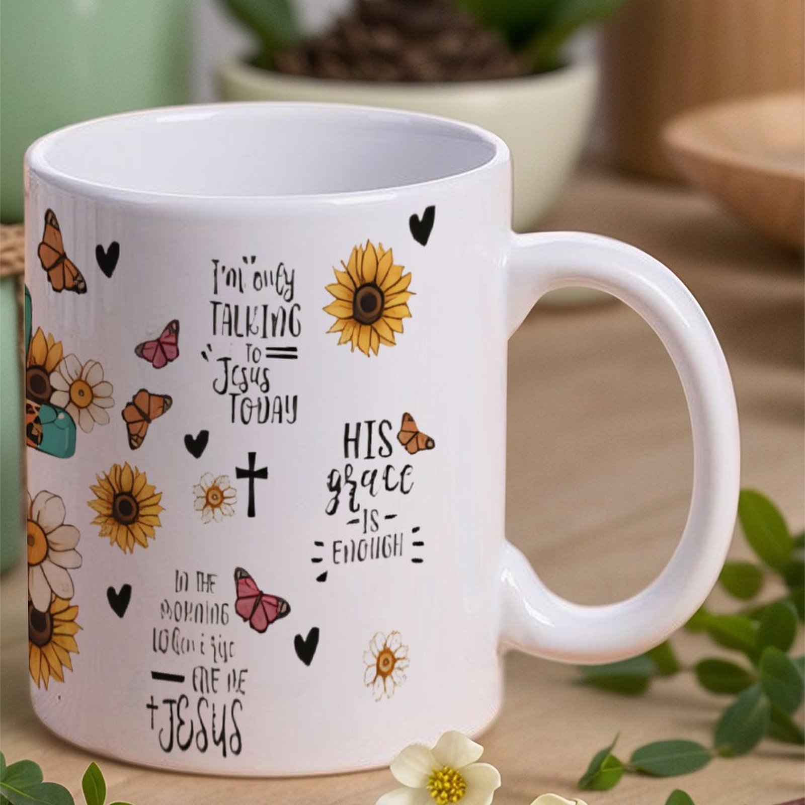 A Cross Surrounded By Sunflowe - Sublimation Mug White avaliação e preço