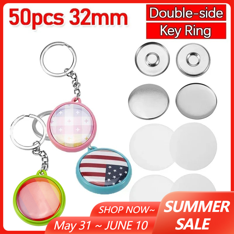 50pcs/Set 32mm Double-side Key - Button Badge Blank avaliação e preço